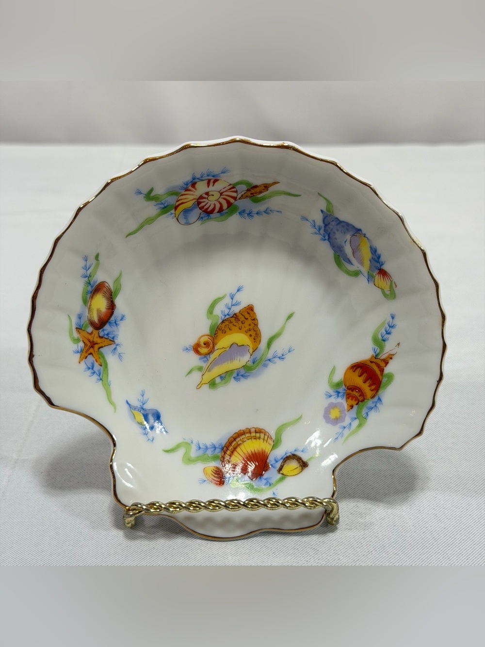 Vintage Ben Rickert Seashell Trinket Soap Dish Floral Japan Fine China
